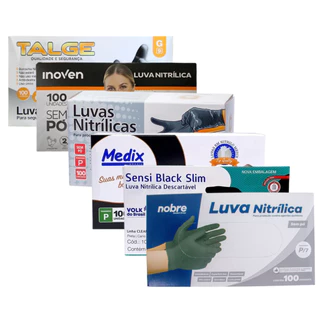 Luva Nitrílica Preta Profissional Descartável – Diversas Marcas – Tamanhos PP, P, M, G em Oferta na Shopee