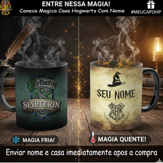 Caneca Magica Harry Potter Com Seu Nome E Casa - Grifinória Lufa Lufa Corvinal Sonserina