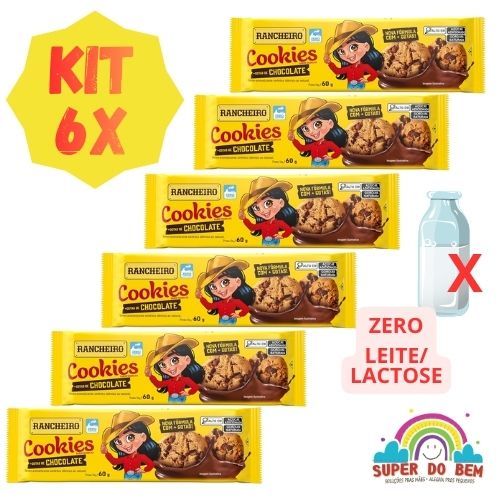 Kit 6X Cookies Sabor Baunilha com Gotas de Chocolate Rancheiro 60g Zero ...