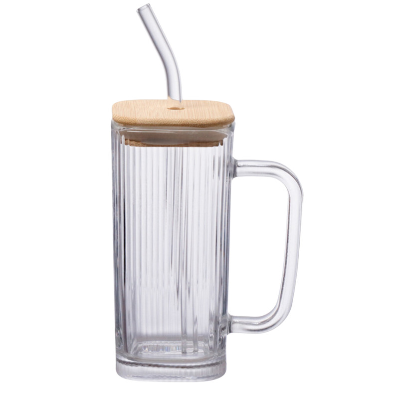 Copo Caneca De Vidro Com Canudo E Tampa De Bambu Graffiato 290 ml ...