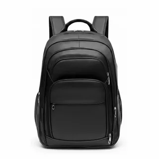 Mochila Bolsa Mala de Couro Grande 2025 Resistente Bolso para Notebook Escola Entrada USB - Preta em Oferta na Shopee