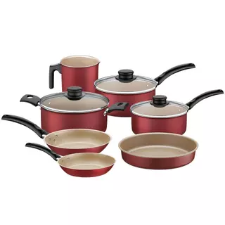 Jogo de Panelas Tramontina Turim 7 Peças Alumínio com Revestimento Antiaderente Vermelho em Oferta na Shopee