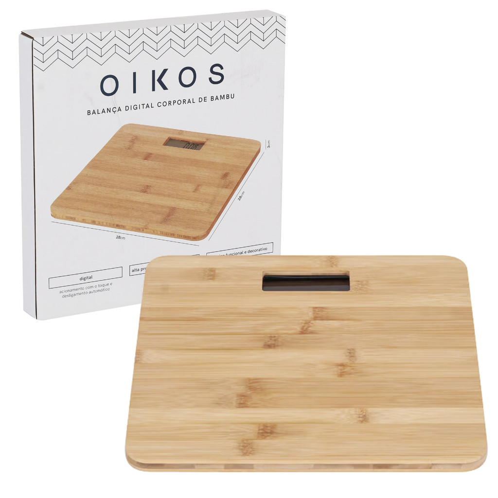 Balança Digital de Bambu Peso Corporal Banheiro Fitness até 120kg Oikos ...