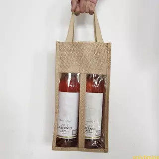 onlytiming Juta Vinho Para Transportadora Sacolas Serapilheira Reutilizáveis Janela Transparente Alças Saco Organ