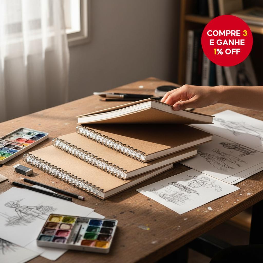 Caderno de Esboço Espiral Capa Dura A3/8K/A4/16K/A5 Papel Kraft em ...