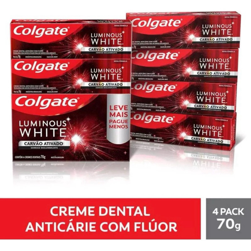 Kit 4 Cremes Dentais Colgate Luminous White Carvão Ativado 70g Cada ...