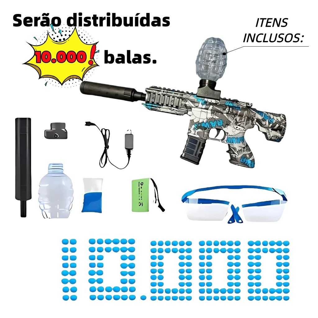 Arma de Bolinha de Gel Elétrica M416 Automática com 10 Mil Bolinhas ...