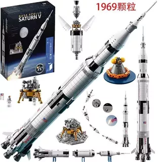 1969 PCS Compatível Lego Building Block Brinquedos Saturno No. 5 Rocket Apollo Modelo Criativo Enfeites de Presente Educ