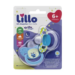 Chupeta Lillo Dia e Noite Silicone Tamanho 2 Azul - Embalagem com 2 Unidades em Oferta na Shopee