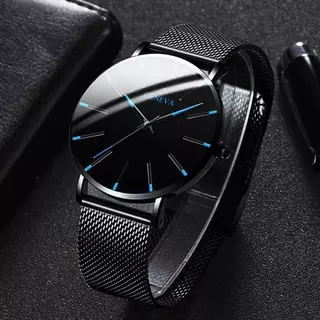 Relógio analógico azul movimento de quartzo pulseira de malha casual relógio masculino simples e elegante