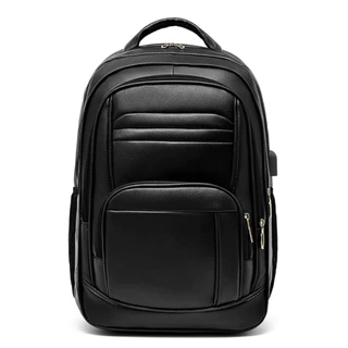 Mochila de Couro Grande 2025 Preta Resistente Bolso para Notebook Escola Entrada USB em Oferta na Shopee
