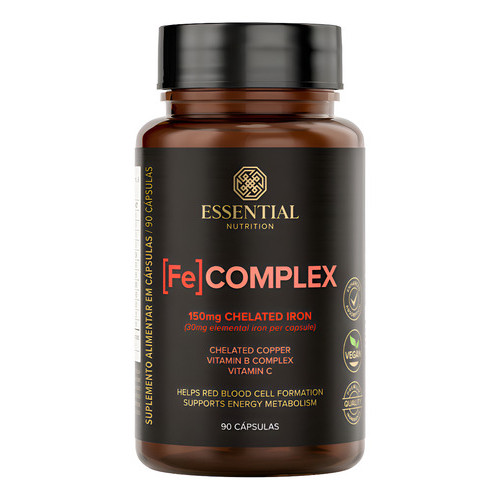 Fe Complex Essential Vegano (90 Caps) Vit C + Vit B + Cobre Sabor Sem ...