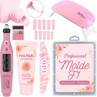 Kit Unha de Gel completo Iniciante Manicure Alongamento Cabine Sun Mini Unhas Polygel Molde F1 Lixa Lixadeira Elétrica em Oferta na Shopee
