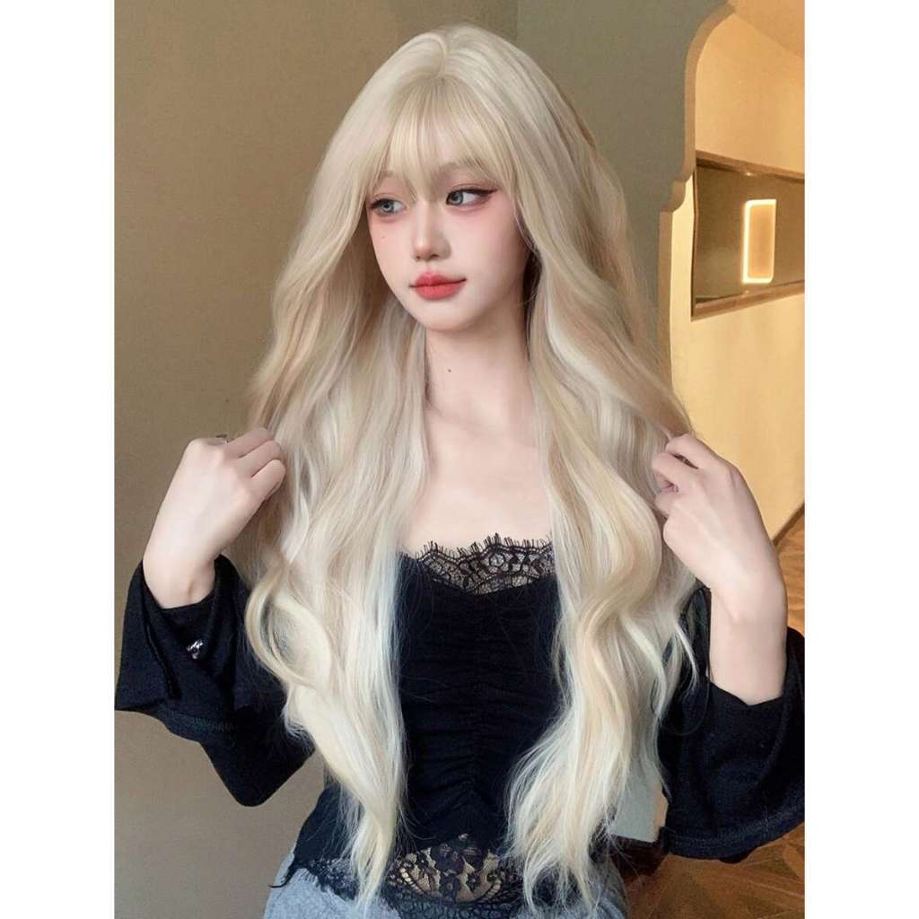 Peruca Lace Wig Longa Ondulado Com Franja Bio Fibra 60cm 250g Top Hair