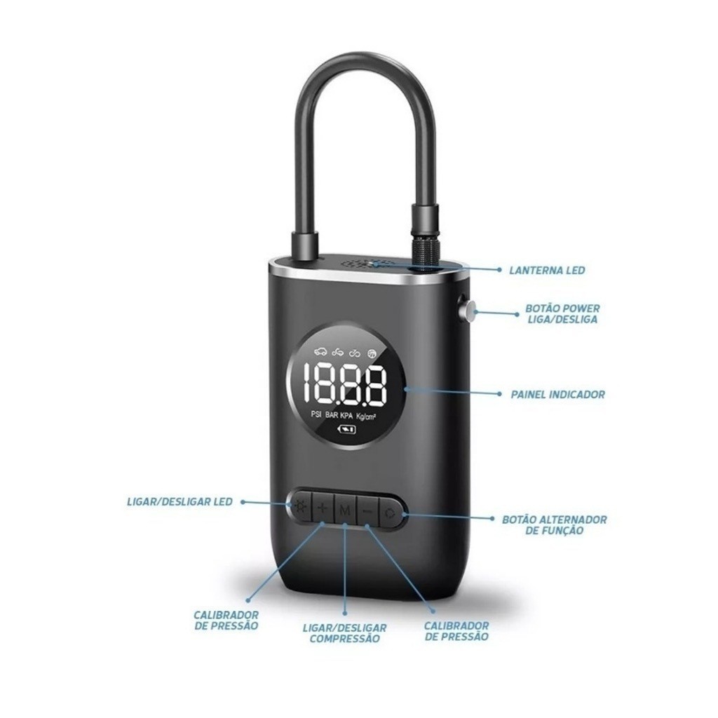 Mini Compressor de Ar Portatil Recarregavél Digital USB Calibrador Pneu Envio Imediato