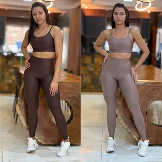 Kit 2 Conjunto de Academia Feminino Calça + Top com Zero Transparência e Cintura Alta