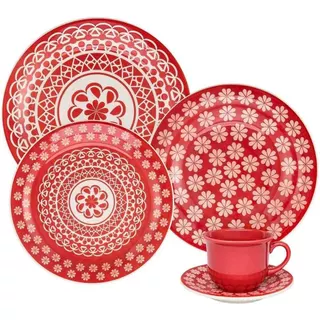 Aparelho Oxford Floreal Renda Vermelho Natal