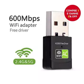  Adaptador WiFi de Banda Dupla 2.4G 5GHz 600Mbps Wireless USB Bluetooth Controlador de Interface de Rede para Laptop