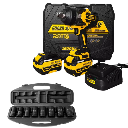 Chave De Impacto 3/4 A Bateria Brushless 150kgf + 8 Soquetes