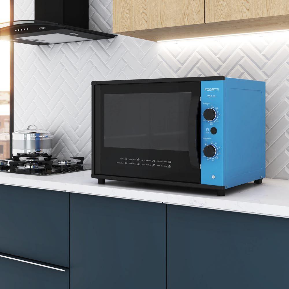 Forno Fogatti Elétrico Bancada Top 60 Litros Azul 220V