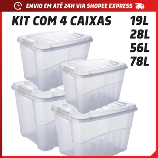 Kit Caixa Organizadora com Tampa Grande Transparente Gran Box 19L 28L 56L 78L Plasútil BPA FREE em Oferta na Shopee