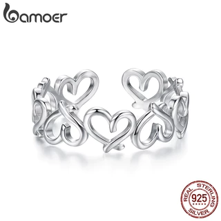 Bamoer Original 925 Prata Esterlina Anel Ajustável Em Forma De Coração Oco Design Jóias Presente Feminino em Oferta na Shopee