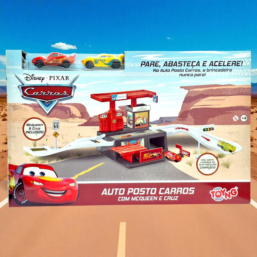 Auto Posto Carros Com Mcqueen E Cruz Dinoco Disney Pixar | Shopee Brasil