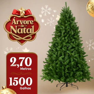 Árvore de Natal Pinheiro Luxo 2,70 1500 Galhos Premium Arvore Cheia Grande Decoração Feliz Natal