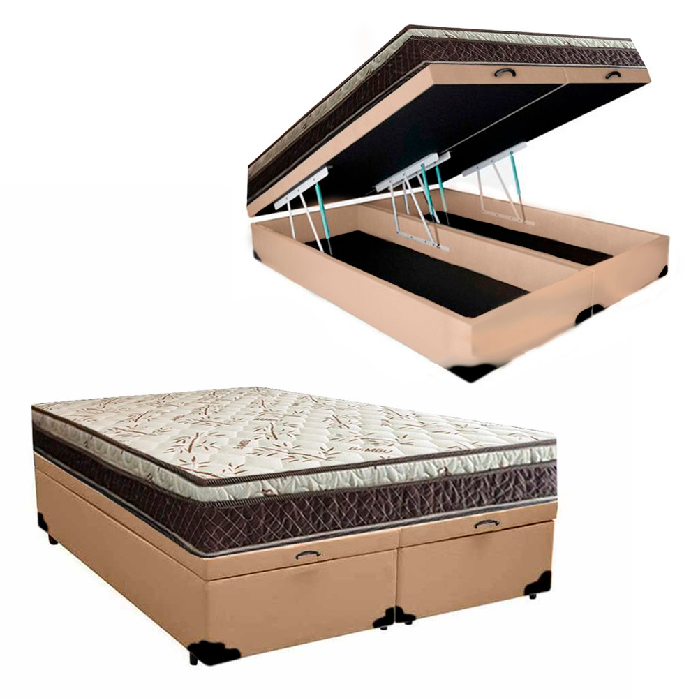 Cama Box Baú Bipartido Casal Blindado Sintético + Colchão D33 Firme ...