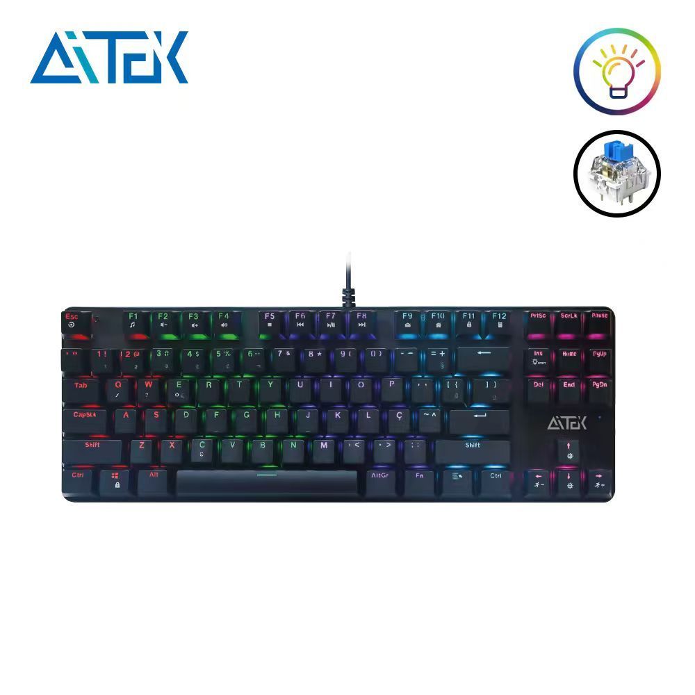 Teclado Gamer Mecânico USB Com Fio 75% ARGB Switch Blue 87 Teclas