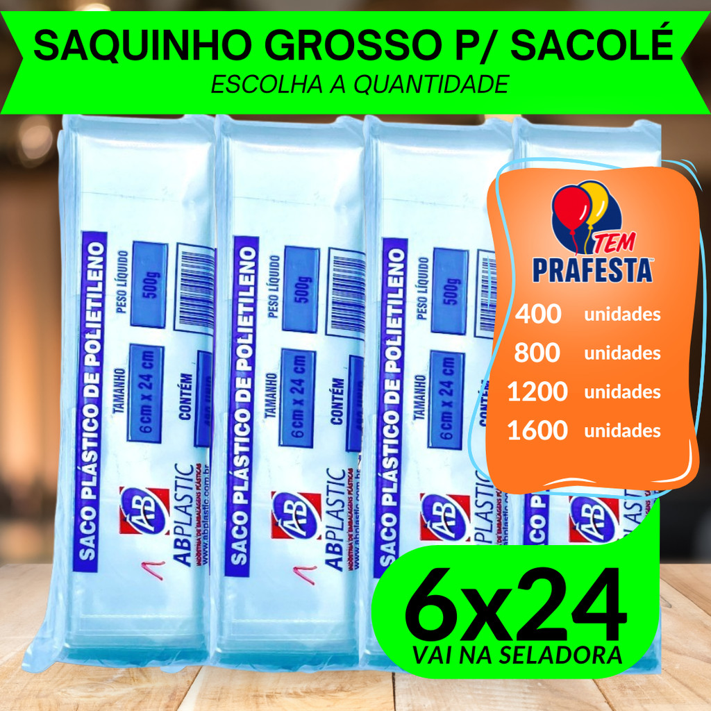 Saquinho Transp. 9mm 6x24 - Escolha a Quantidade - Geladinho Gourmet - Abplastic