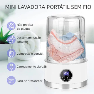 Mini Máquina de Lavar Portátil 1000ml – Lavadora Compacta USB para Roupas Íntimas e Meias em Oferta na Shopee