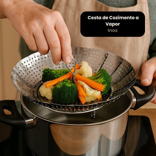 Cesta Vapor Inox Cozinhar Legumes Saudavel Pratico Resistente Panelas ...