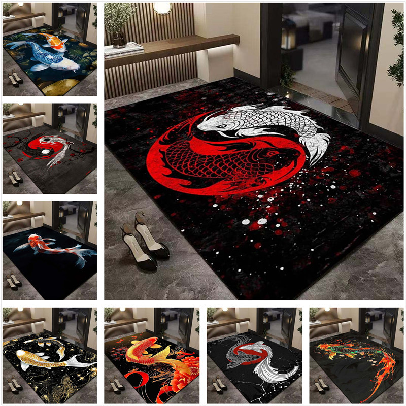 Tapete Antiderrapante Estereoscópico Koi Pond 3D-Absorvente Para Pés Interno E Externo Adequado Decoração De Casa , Durá