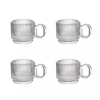 Xícara Empalhável  Vidro Canelado 160 ml 4 Peças Wincy Casa em Oferta na Shopee