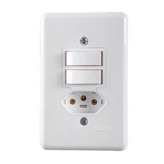 Interruptor Ilumi 2 Teclas Simples + 1 Tomada 2 Polos + Terra Stylus 6A/10A 250V 4x2 em Oferta na Shopee
