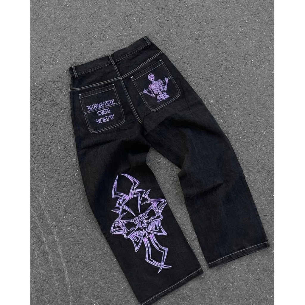 Calças Jeans JNCO Streetwear Y2K Hip Hop Padrão de Desenho Animado