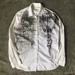 Crânio Carta Impressão Osso Branco Y2K Manga Longa Harajuku Masculino Vintage Angustiado Estilo Rua Mistura De Algodão A