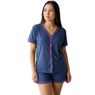 Pijama Amamentação Americano com botões em malha blogueirinha pós parto em Oferta na Shopee