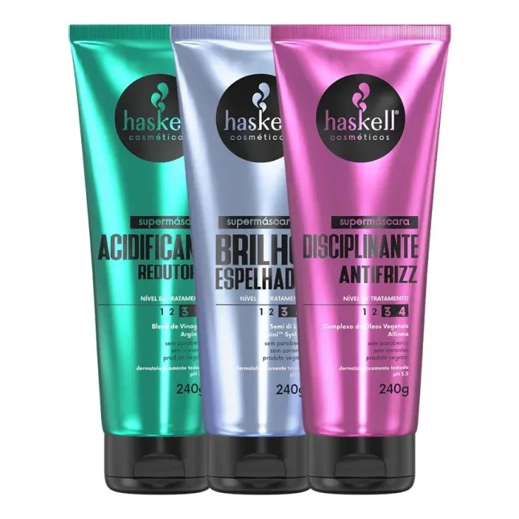 Kit Cronograma Capilar Haskell | 3 Supermáscaras 240g | Shopee Brasil