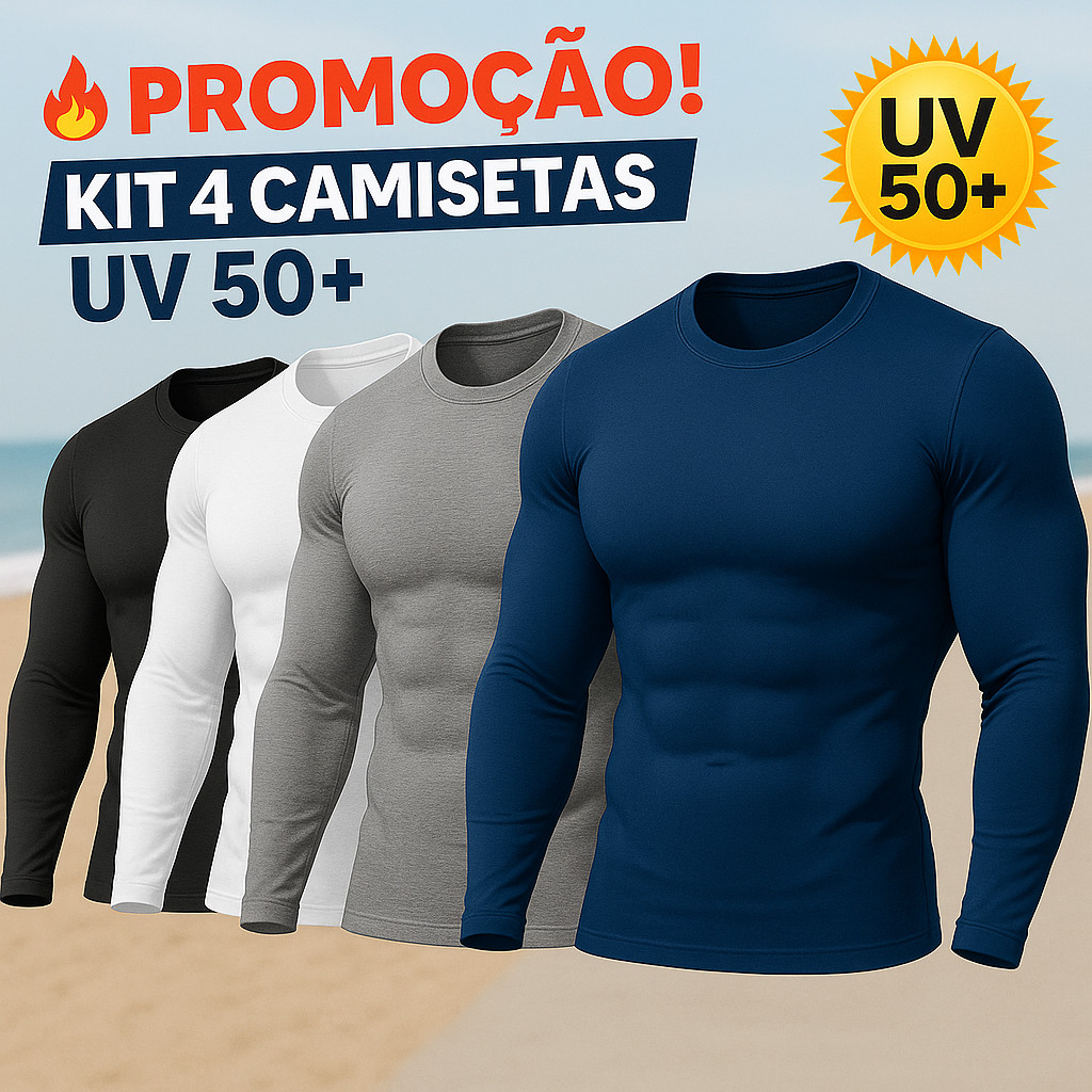 Kit com 4 Camiseta Uv Segunda Pele Proteção Solar Fator 50+ CORES VARIADAS