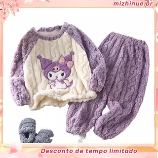 Kuromi Crianças Pijamas 2025 Outono Inverno Adolescente Menina Dos Desenhos Animados Cor Contraste Manga Longa Calças Te em Oferta na Shopee