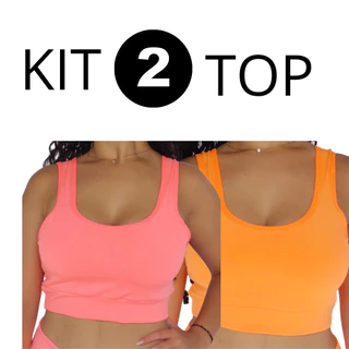 Kit 2 Tops suplex alça larga com forro cropped academia