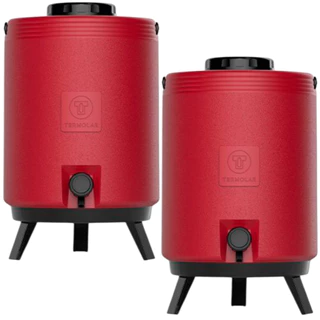 Kit 2 Garrafas Térmicas tipo Botijão 12 Litros Vermelho Termolar Maxitermo Torneira Pés Retráteis em Oferta na Shopee