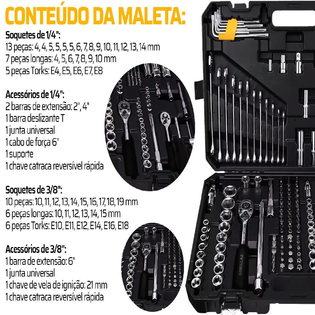 Kit Jogo De 222 Peças Oficina Maleta Ferramentas De Aço Cromo