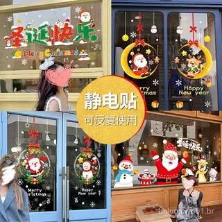 Decorações de Natal Adesivos Estáticos Papai Noel Árvore Exibição de Janela Adesivos de Porta de Vidro Arranjo de Cena E