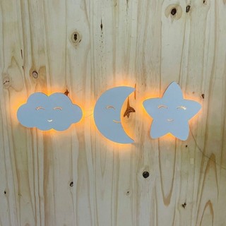 Kit Luminária Nuvem estrela Lua Abajur Decorativo Para Quarto Infantil Fácil instalação