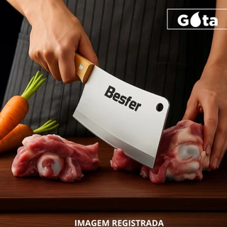 Cutelo Profissional 8" Aço Manganes Faca 20,5cm Rústico com Furo Cabo Madeira
