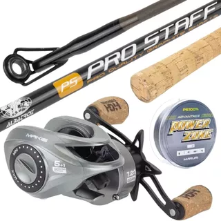 Kit Carretilha Zaire 9kg + Vara Pro Staff Albatroz Carbono Tubular e Cabo de Cortiça Premium em Oferta na Shopee