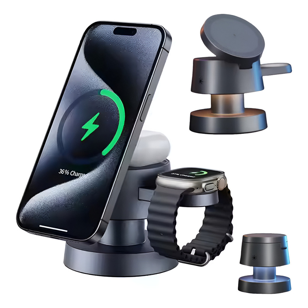 Carregador Sem Fio Indução Para iPhone Apple 3 X 1 Base Mesa | Shopee ...